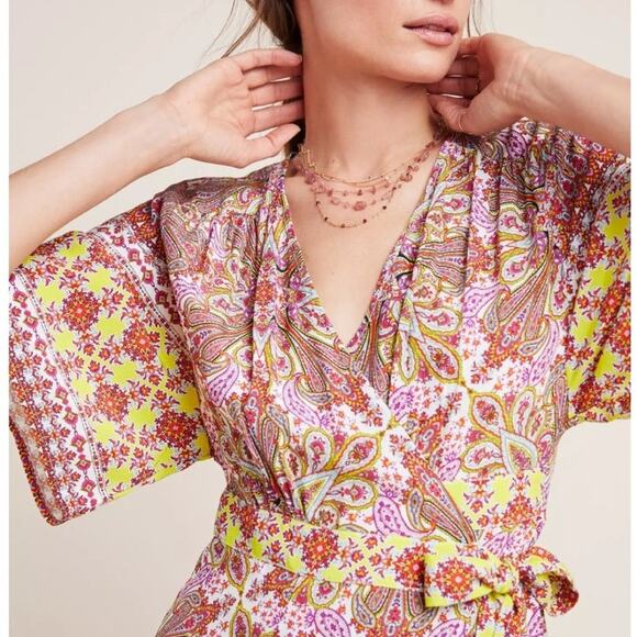 Kachel Mirabelle Midi Wrap Dress Womens Size 10 Petite Floral Paisley Anthro 10P - Picture 4 of 9